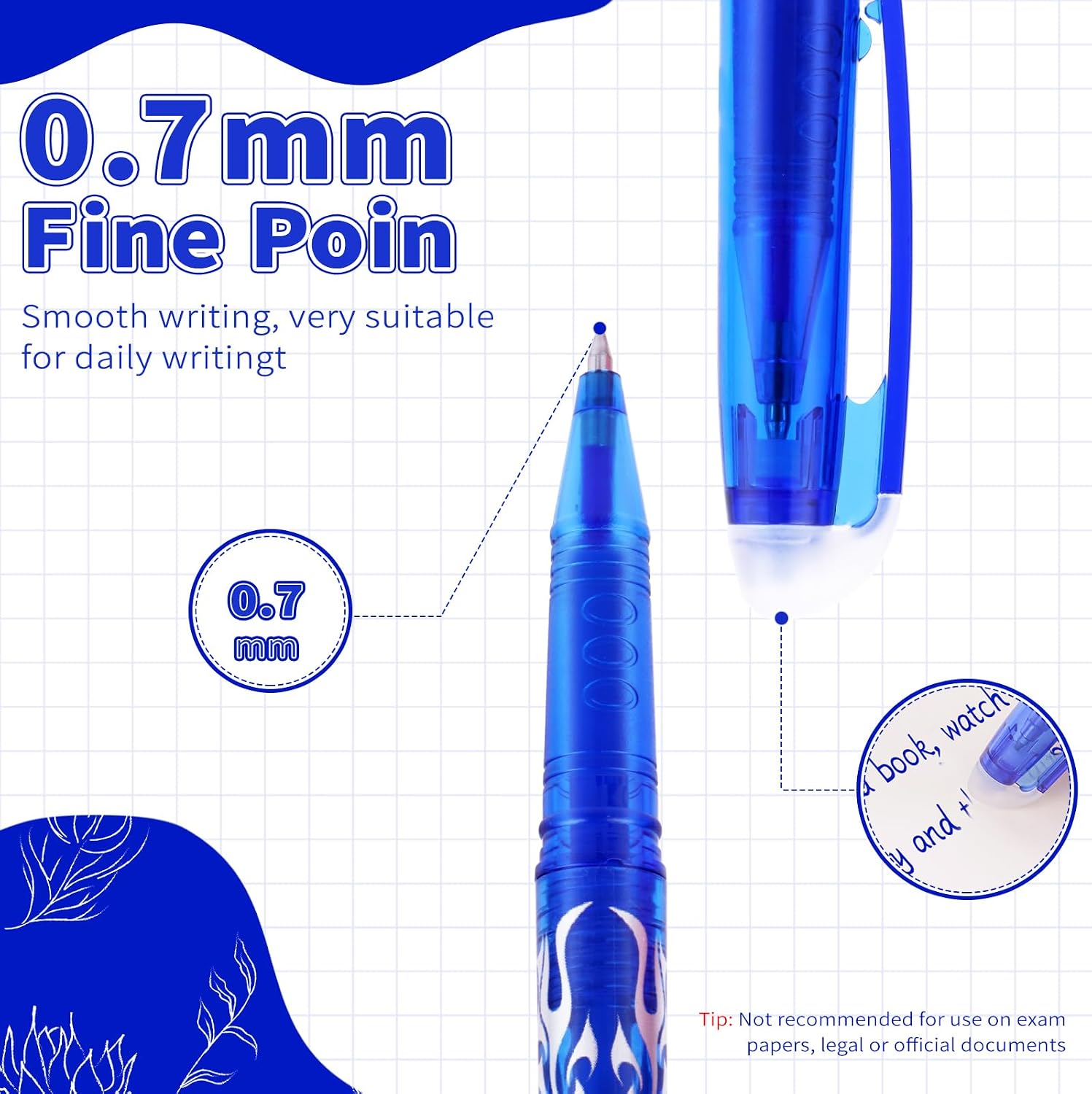 Detalle 2 de YIIFELL uitwisbare gelpennen, 12 stuks met blauwe inkt en 0,7 mm punt