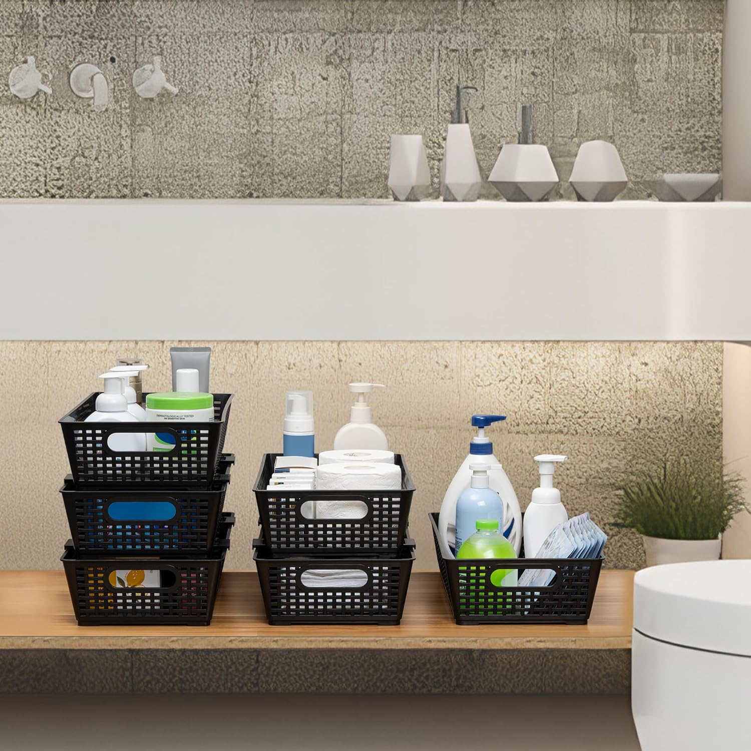 Thumbnail 5 de Tiawudi Stackable Woven Plastic Baskets 14.7in