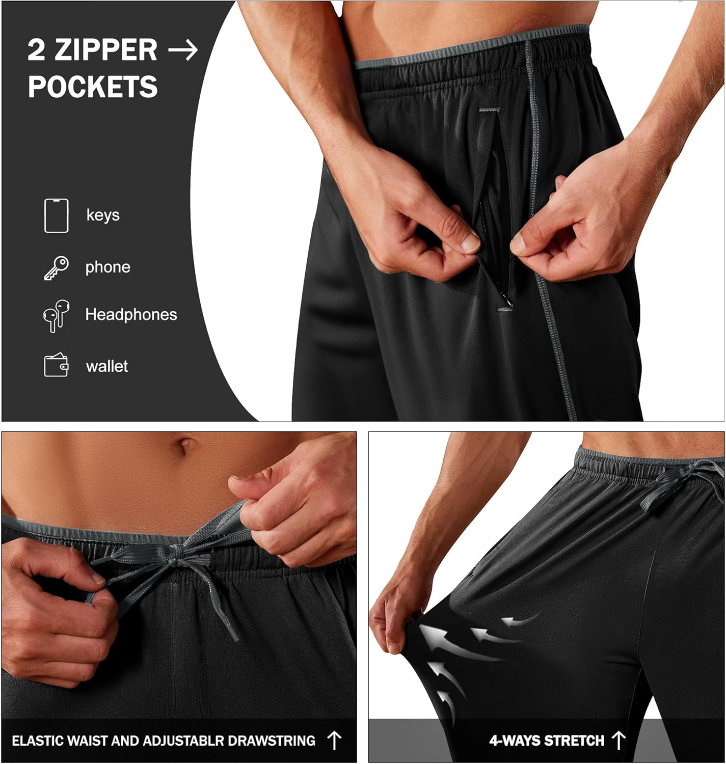 Thumbnail 3 de KEFITEVD men’s tracksuit bottoms open hem quick-dry mesh joggers with zip pockets