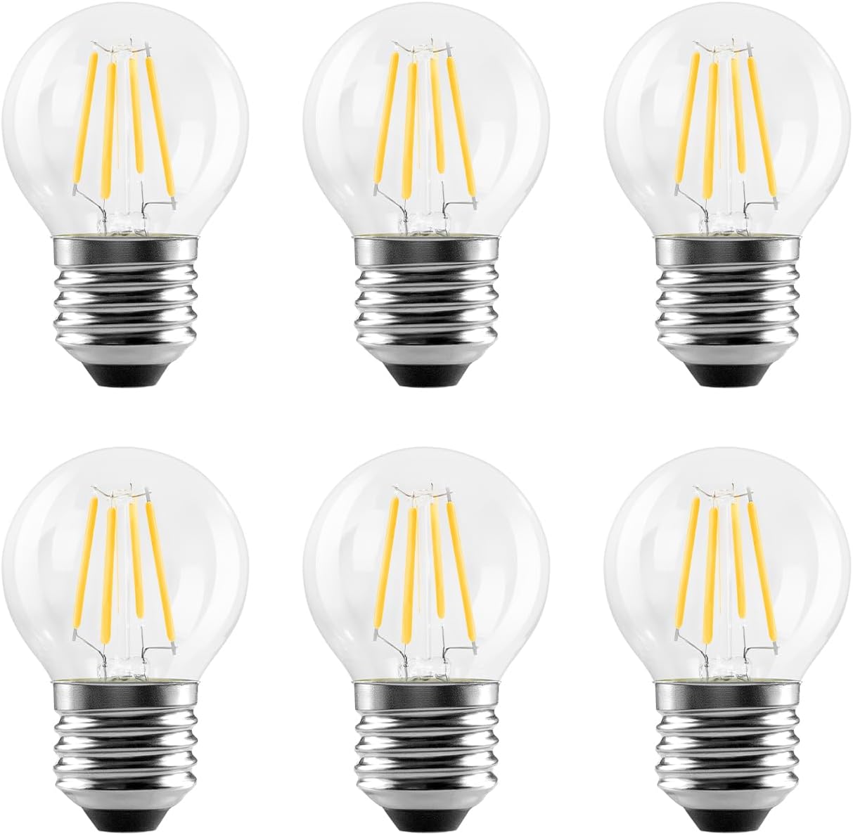 Detalle 2 de LVWIT 4W G45 LED Filament Golfball Bulb (6 Pack) – Warm White, 2700K, 470Lm, Non-dimmable, E27 Base