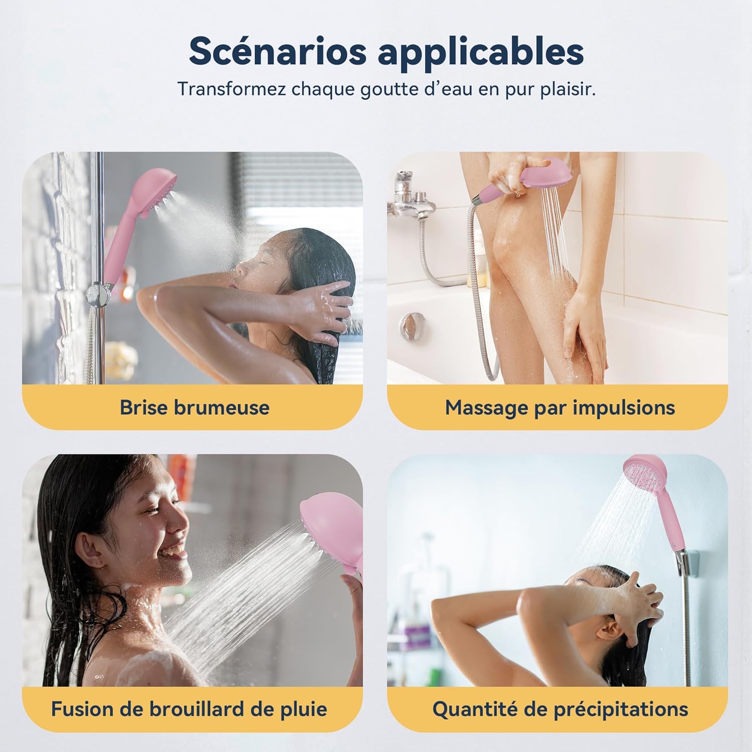 Thumbnail 3 de HNNHOME Pommeau de douche haute pression 6 modes – Grand tête 10 cm, installation universelle, rose