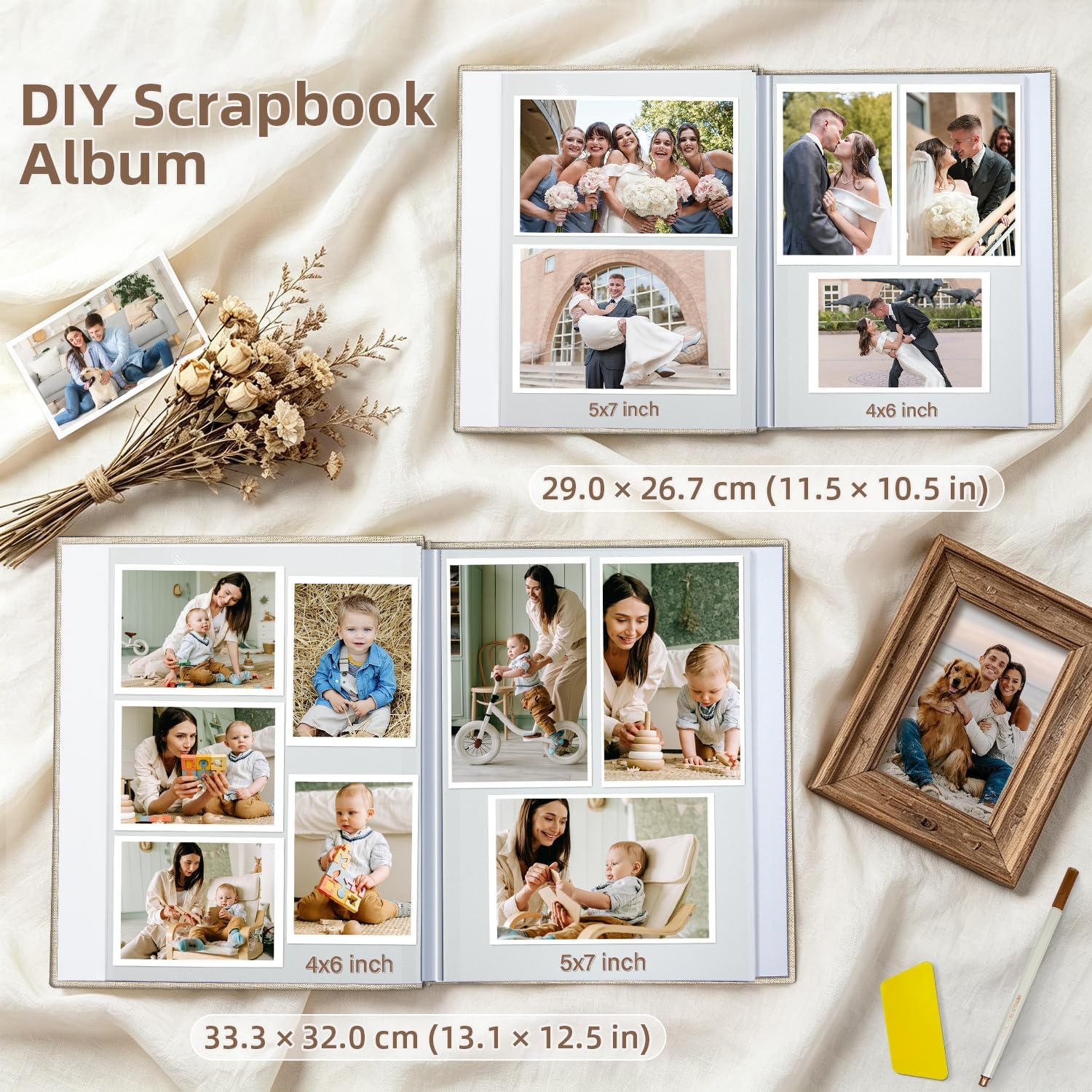 Detalle de popotop photo-03 Self-Adhesive Photo Album, Beige Linen, 80 Pages