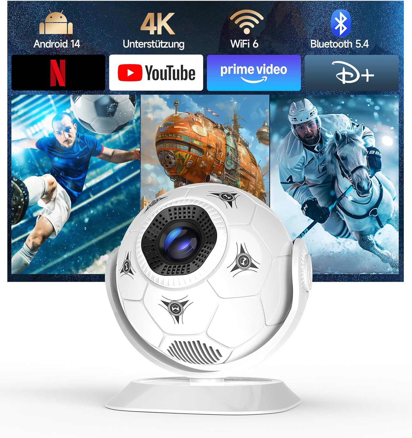 Magcubic Mini Beamer HY300F für 4K-Support, Android 14, WiFi 6 & Bluetooth 5.4 – portabler 360°-Beamer für Heimkino & Outdoor