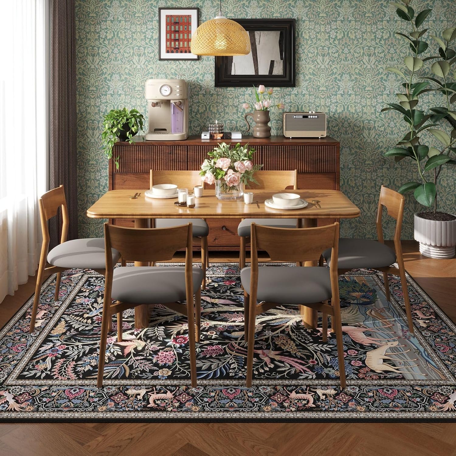 Thumbnail 2 de Rugcomf Area Rugs 9x12 Living Room Tree of Life Pattern – Vintage Washable Rug with Non-Slip Backing