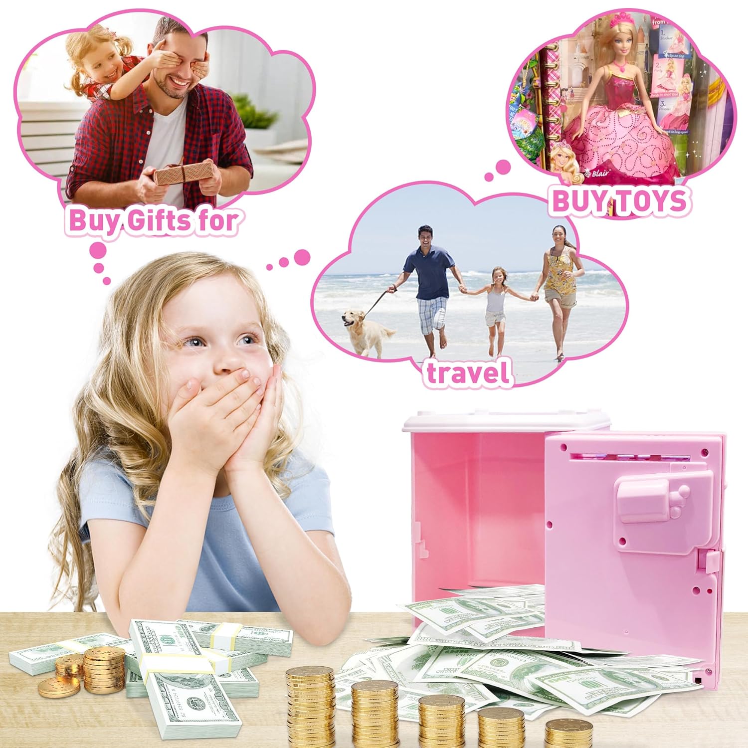 Detalle 2 de JUNEU Unicorn Electronic Piggy Bank for Kids (Music, Money Rolling, Password Protection)