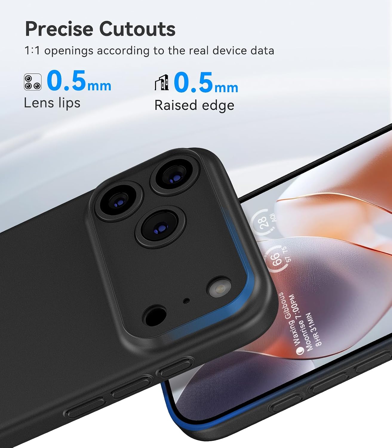 Detalle de memumi-hoes voor iPhone 18 Pro Max, 0,3 mm, mat zwart polypropyleen