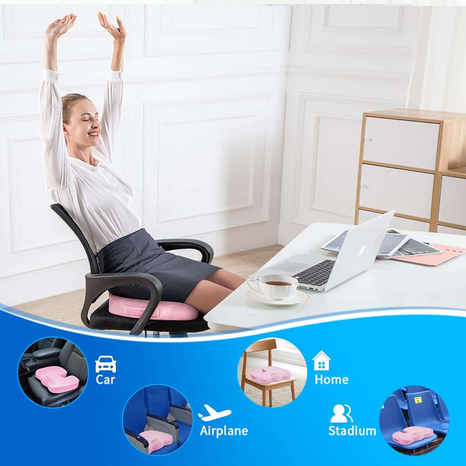 Detalle de SAIREIDER SrdSeatCushion-A01P Memory Foam Seat Cushion, Pink