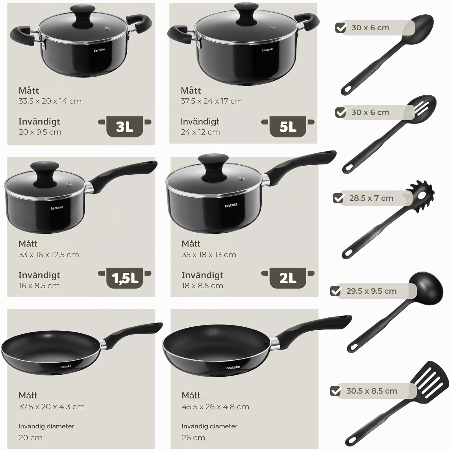 Thumbnail 5 de tectake 405299 kastrullset, 15 delar med non-stick och glaslock