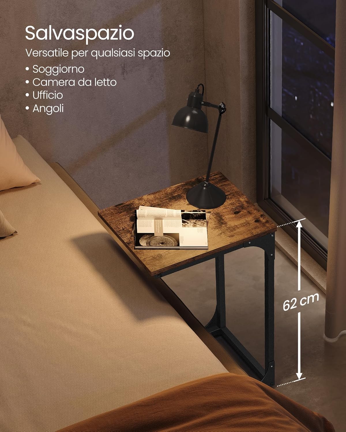 Thumbnail 3 de VASAGLE Tavolino Supplemento Punta del Divano LET350B01 – Design a C in Marrone Rustico e Nero