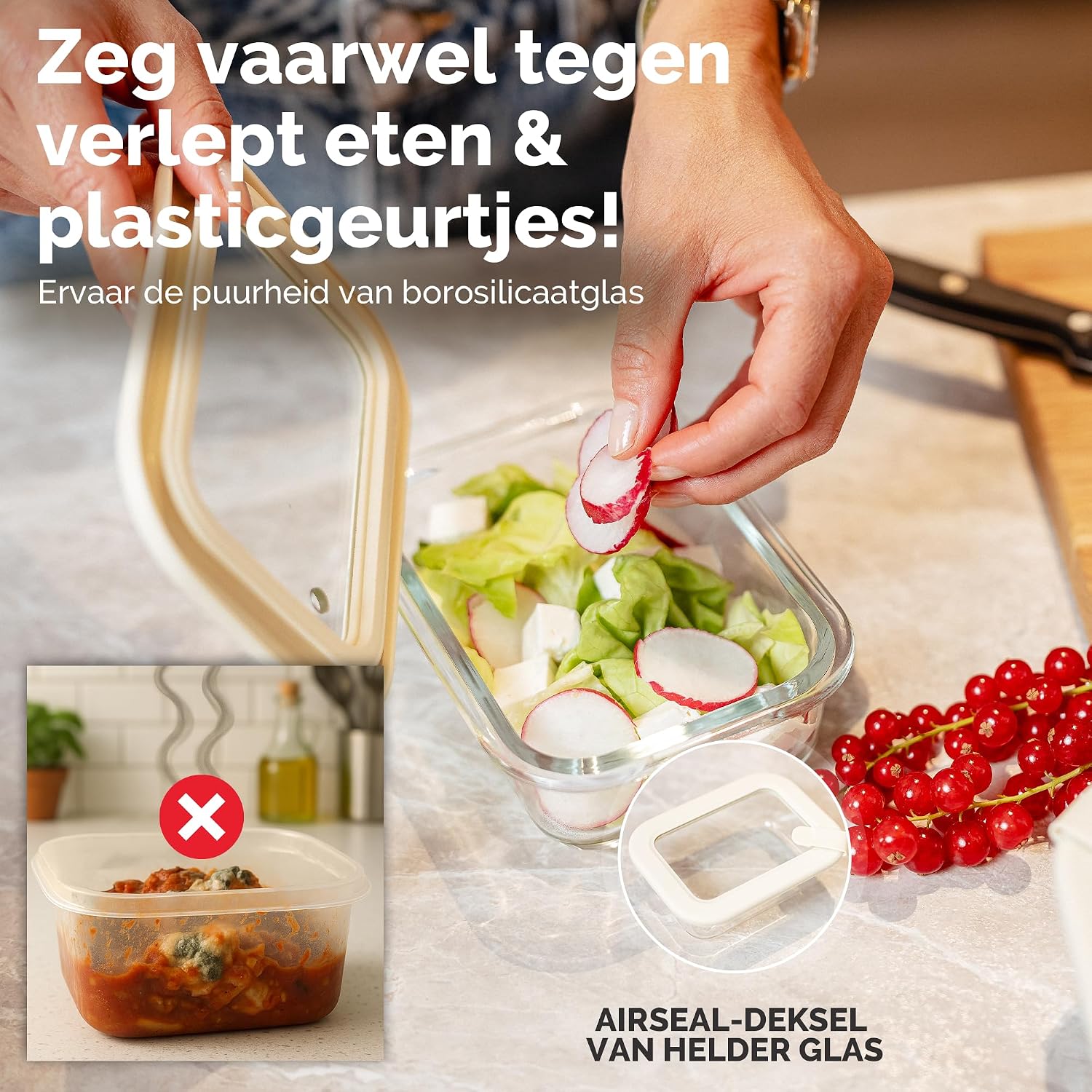 Detalle 1 de Dalena Home glazen vershoudbakjes 4 x 370 ml met glazen deksel