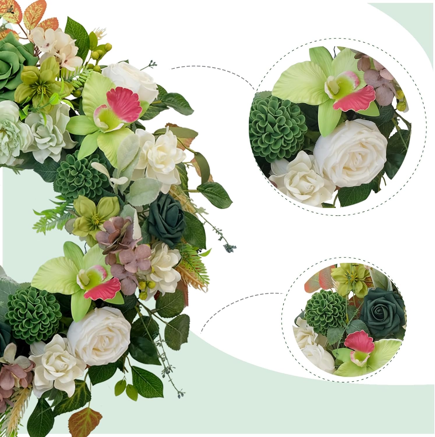Thumbnail 1 de Egolot 22 Inch Green Orchid Spring Everyday Wreath