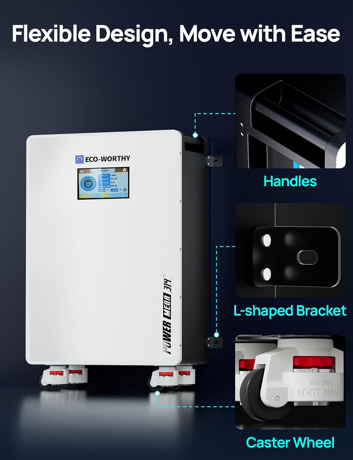 Detalle de ECO-WORTHY Powermega L03L314A-NKUS10KW-1 48V 314Ah LiFePO4 Storage System