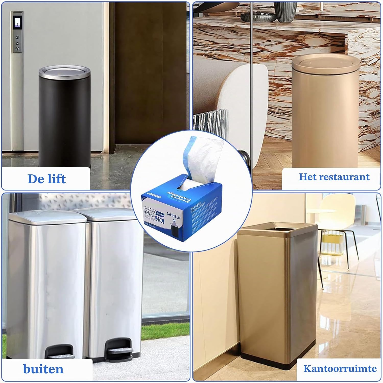 Detalle 2 de SWIHELP trekkoordvuilniszakken 25-30 liter, 150 stuks, 52 x 60 cm