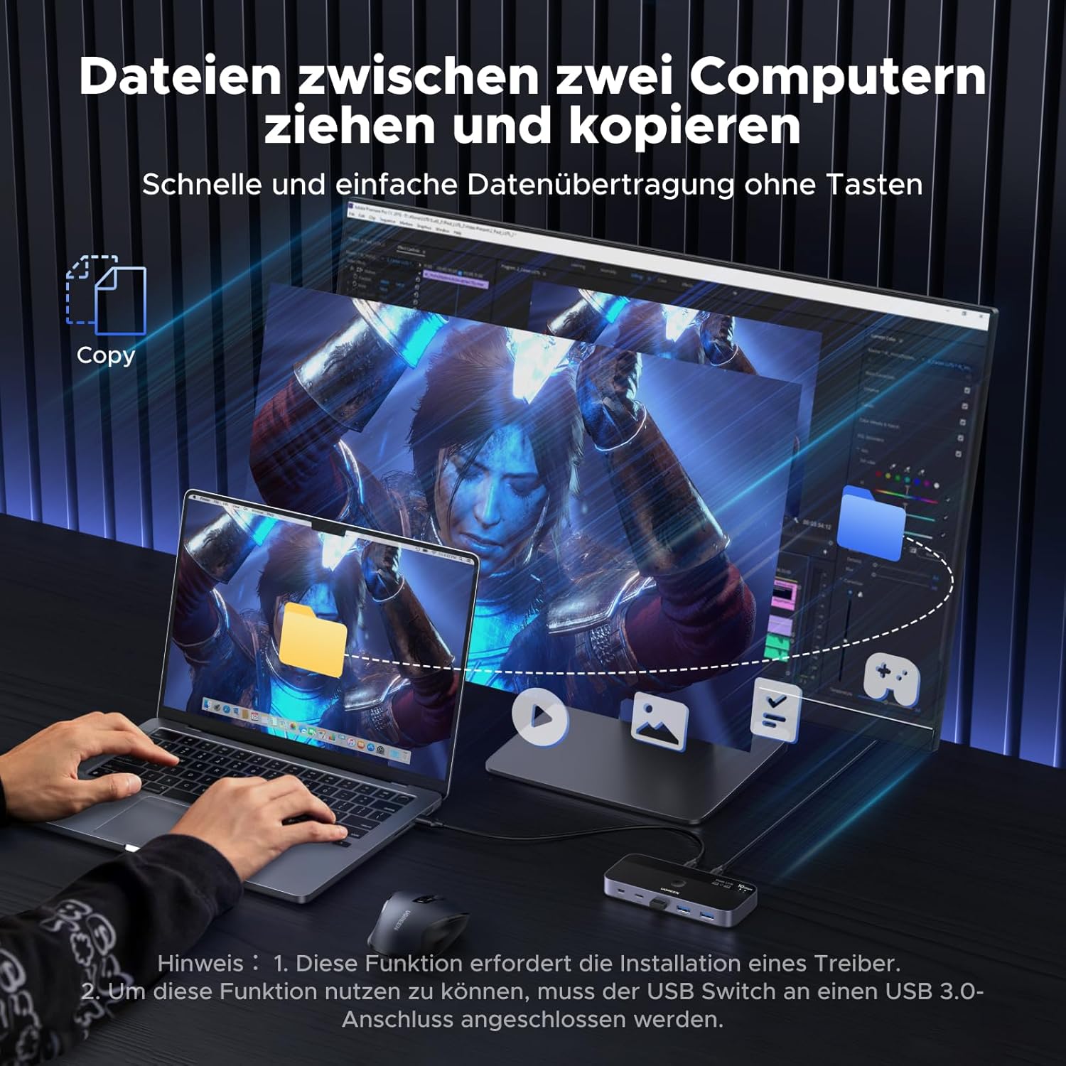 Thumbnail 3 de UGREEN 10Gbps USB Switch (USB-C) mit Fernbedienung – 2 PCs, 3× USB-A 3.2 + 1× USB-C 3.2