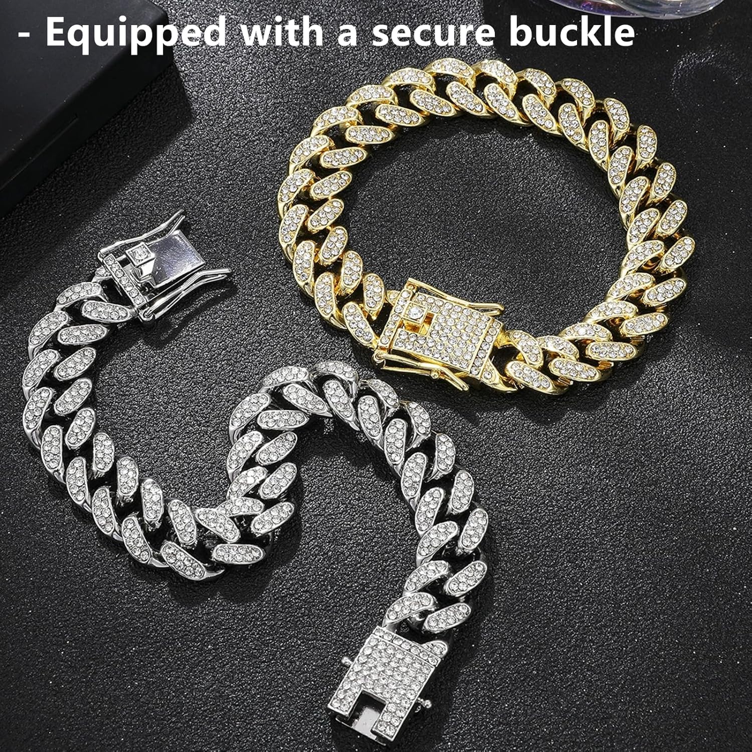 Thumbnail 6 de DKJEkdje 2 Pcs Diamond Cuban Cat Chain Collar with Rhinestones (10inch)