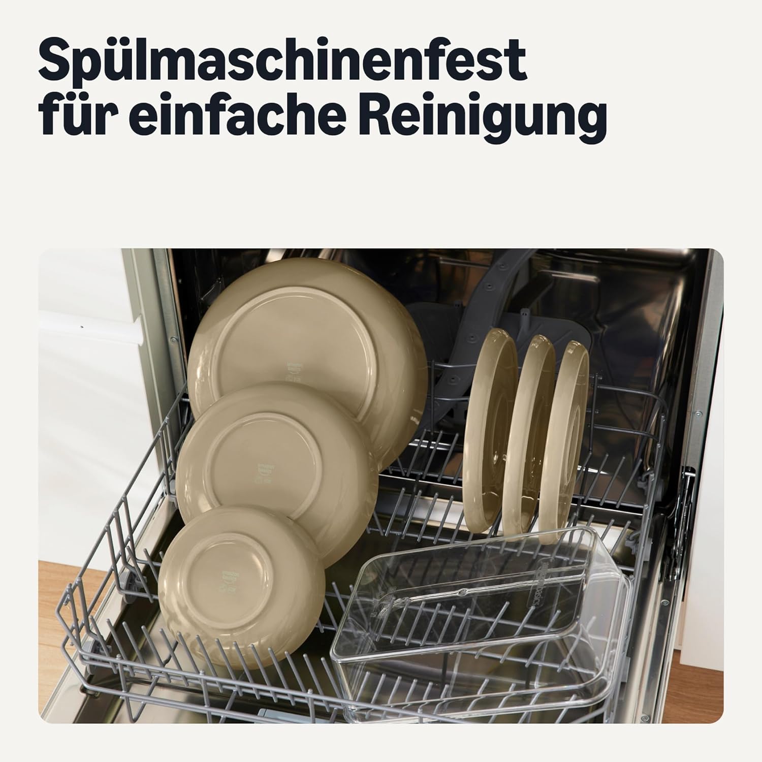 Detalle de Amazon Basics Glasierte Steinzeug-Servierschalen, 3-teiliges Set – Leinengrau