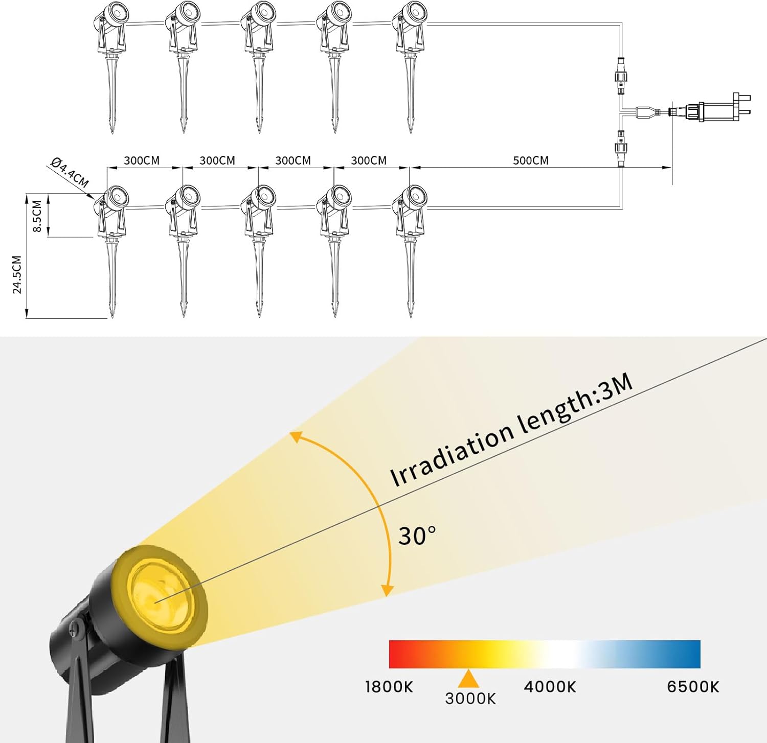 Thumbnail 3 de GLOBELIT Garden Spike Lights 150FT 10-Pack with IP65, 3000K warm white and 30° beam (adjustable 360°) – black