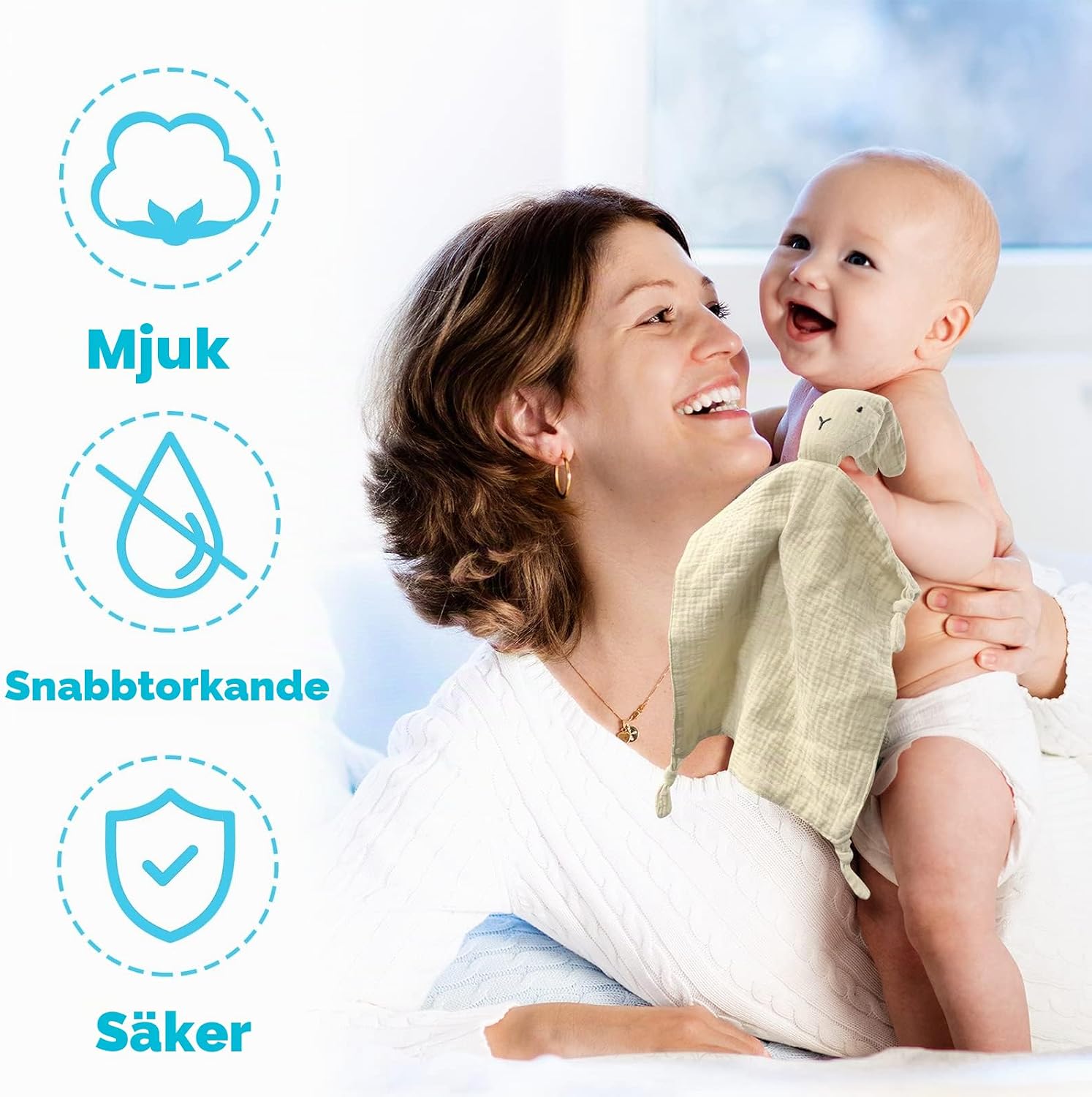 Detalle de Vicloon snuttefilt för baby i bomull, orange kaninform med knutar