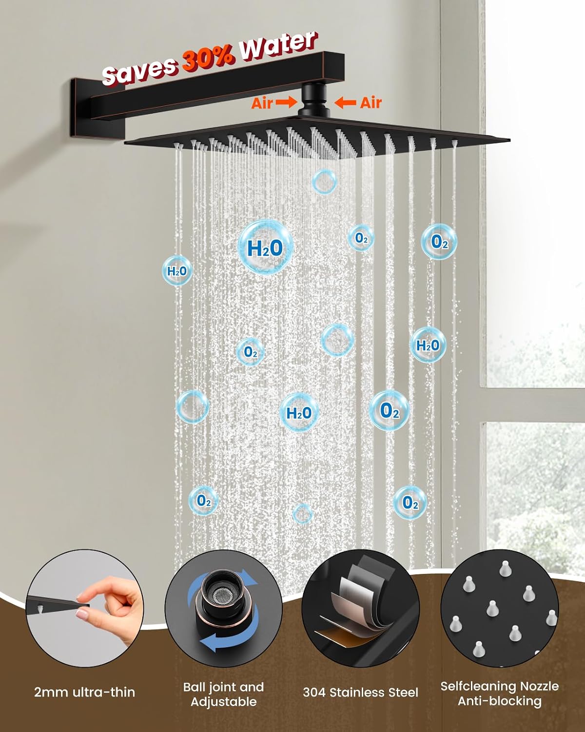 Detalle de gotonovo B098TMYKXC Shower Faucet Set, 10-Inch Rain Head and Handheld Spray