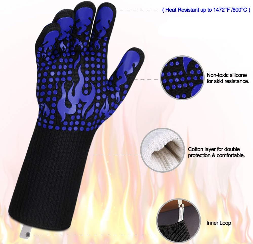Detalle 2 de Comsmart BBQ Gloves, 1472°F Heat-Resistant Silicone Oven Mitts, Non-Slip Grip