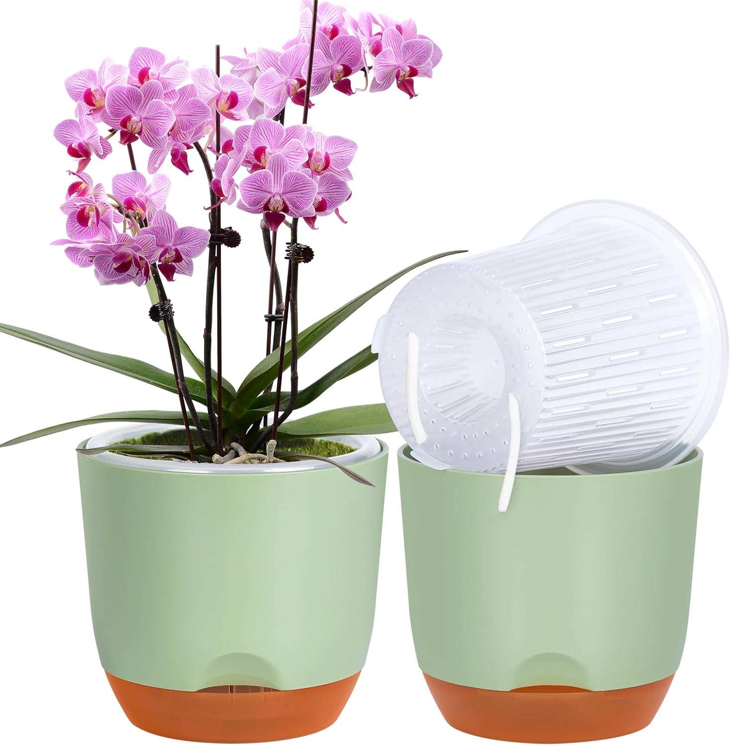 QCQHDU 2Pack 7.2In Large Self-Watering Orchid Pots with Detachable Reservoir