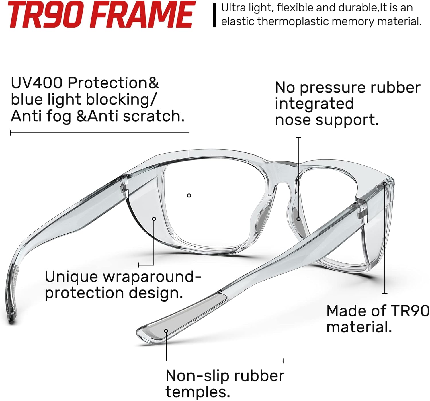 Thumbnail 3 de Occhiali protettivi TOREGE trasparenti con protezioni laterali, antiappannamento e antigraffio