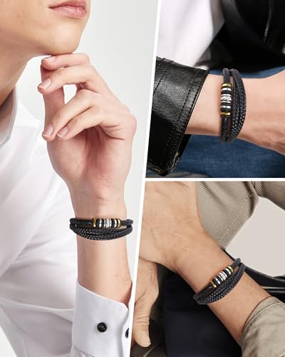 Thumbnail 3 de Cheerslife Bracciale Uomo Regalo Fidanzato – Pelle intrecciata e acciaio inox