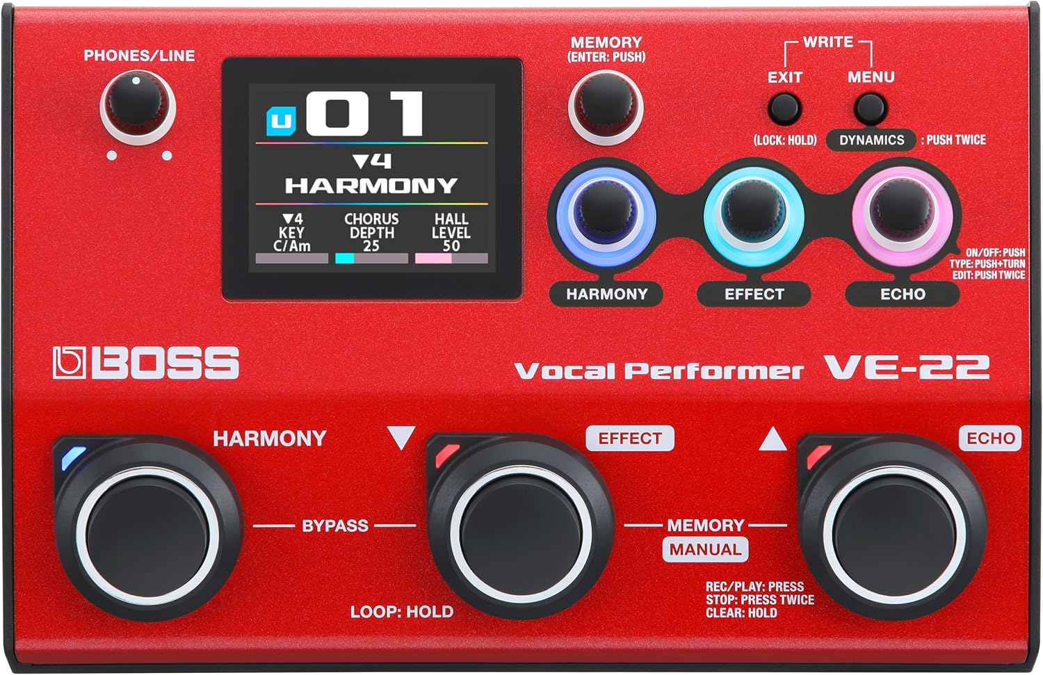 Detalle de BOSS VE-22 Vocal Performer Vocal Effects Processor with Harmony, Doubling & USB-C