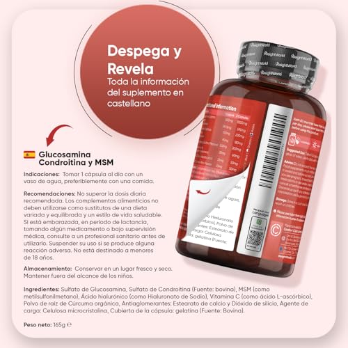Thumbnail 4 de WeightWorld Glucosamina, Condroitina y MSM con Ácido Hialurónico, Vitamina C y Cúrcuma (180 cápsulas)