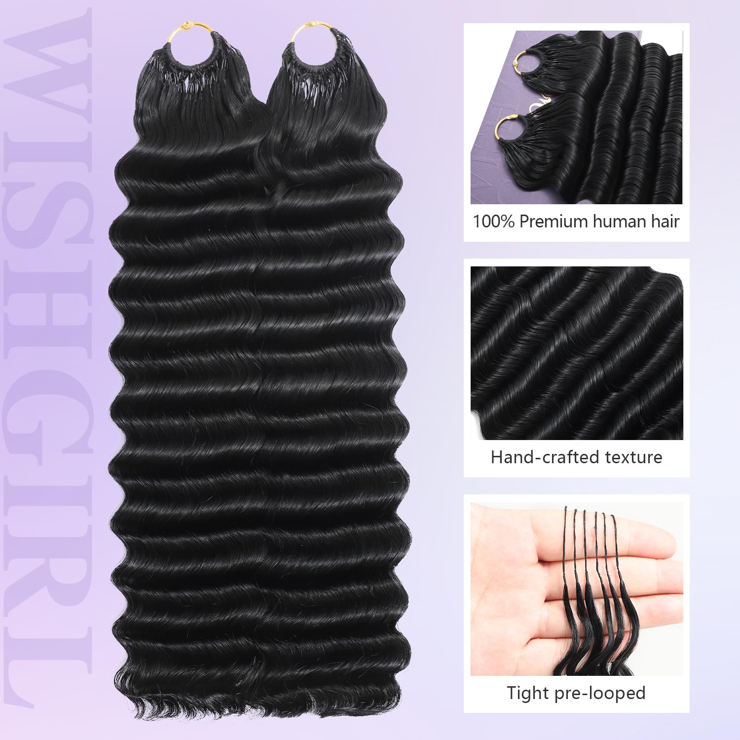 Detalle 1 de Wishgirl Deep Wave Crochet Hair 240g