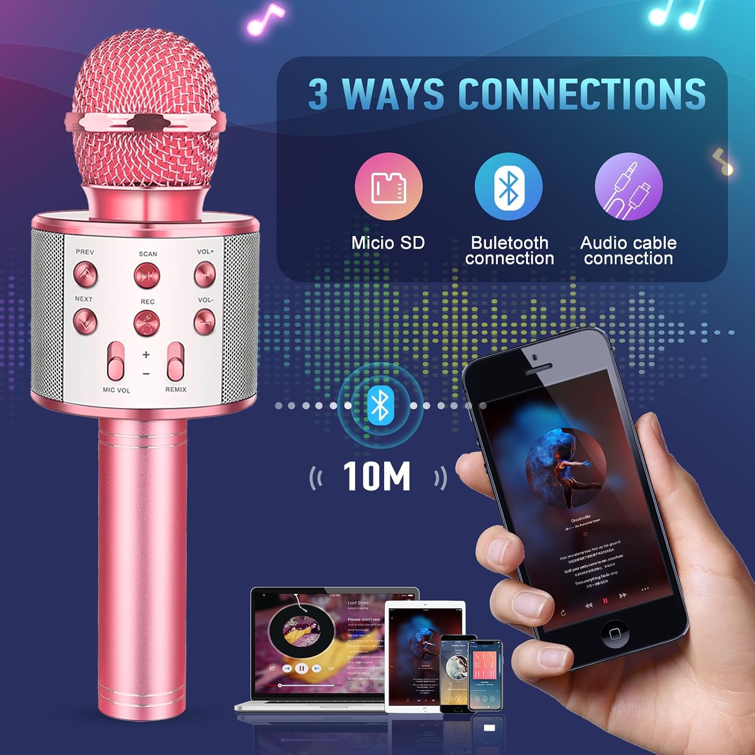 Detalle 2 de GeschenPark Microfono Bambini Wireless Bluetooth per Karaoke
