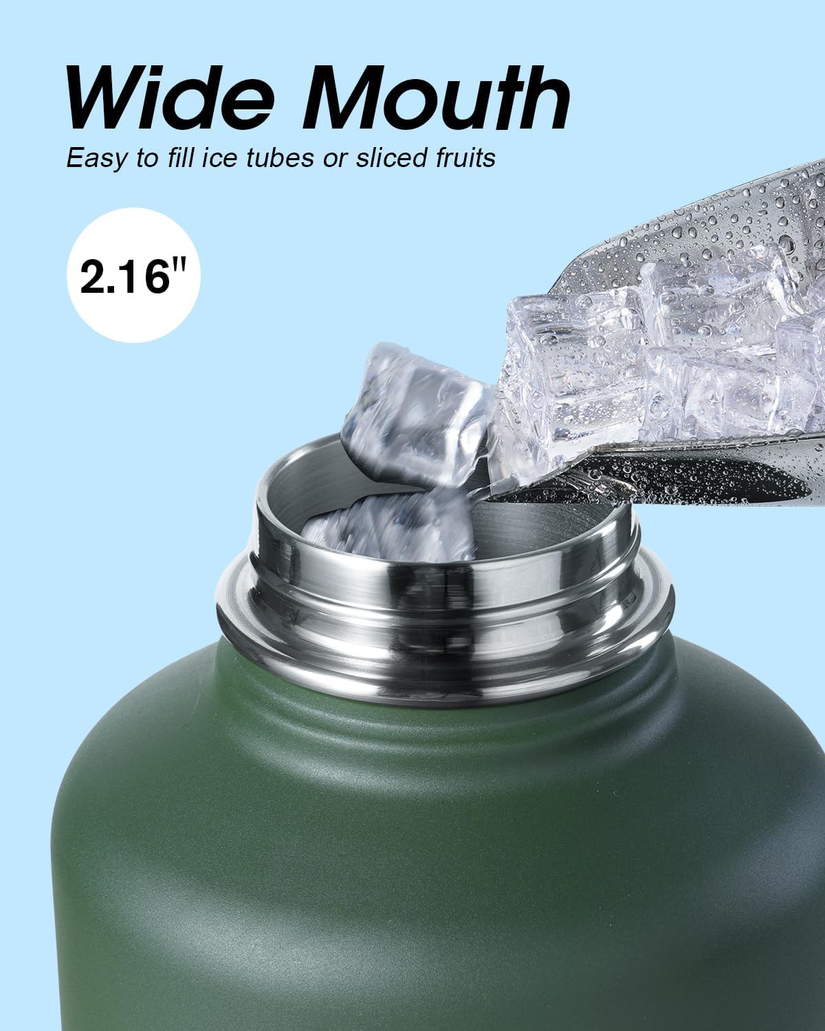 Thumbnail 3 de Coolflask 64 oz Half Gallon Insulated Water Bottle (Dark Green) with Straw & 3 Lids