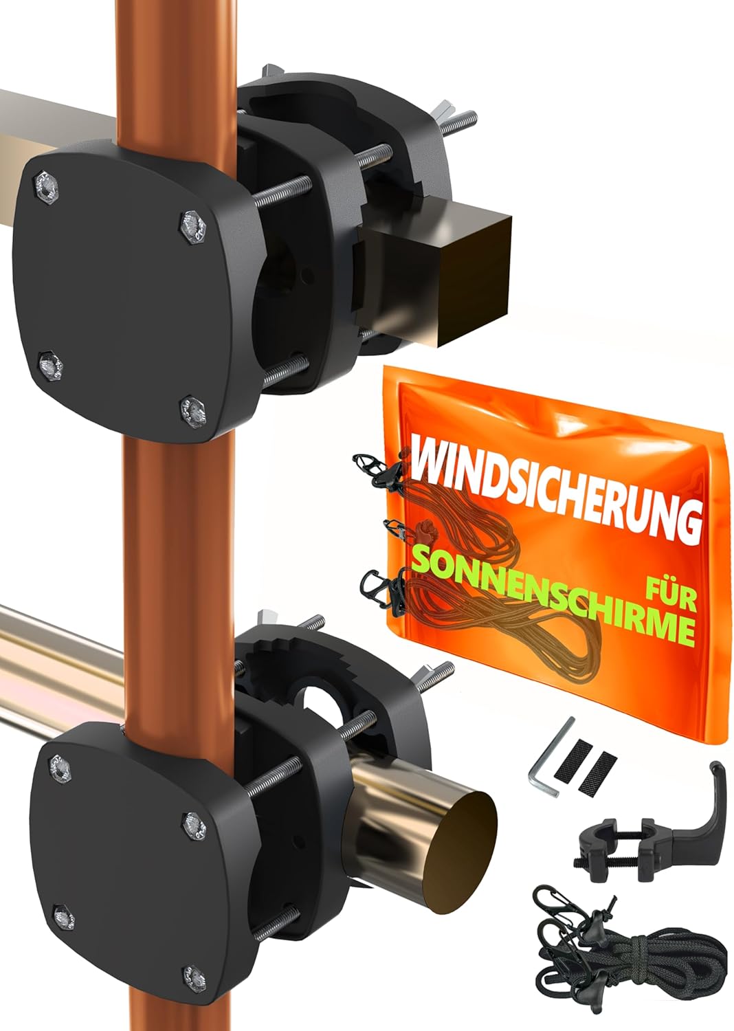 Thumbnail 6 de Menz Sonnenschirmhalter Balkongeländer SunnyBoy – kompakte Schirmhalterung für runde & eckige Geländer, flexibel montierbar (Grau)