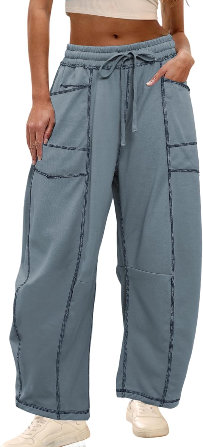 Detalle de Athlisan Women’s Baggy Barrel Pants Wide-Leg Lounge Sweatpants with Pockets