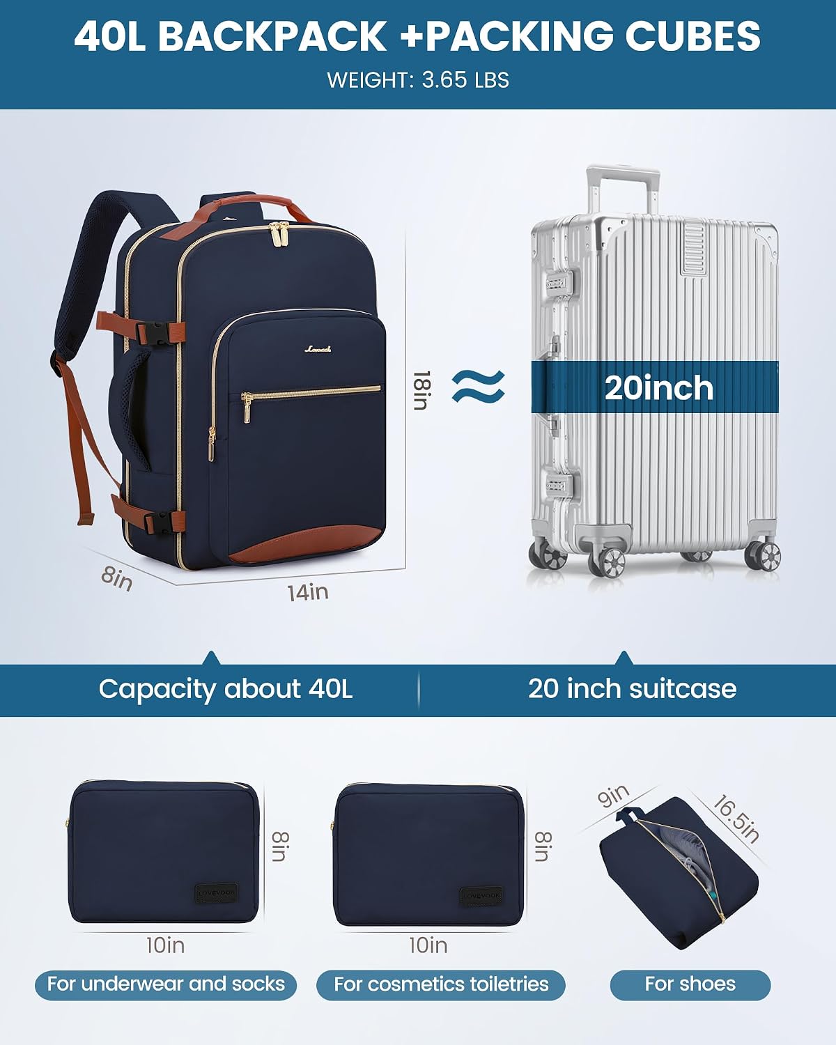 Thumbnail 4 de LOVEVOOK Travel Backpack 40L carry-on backpack