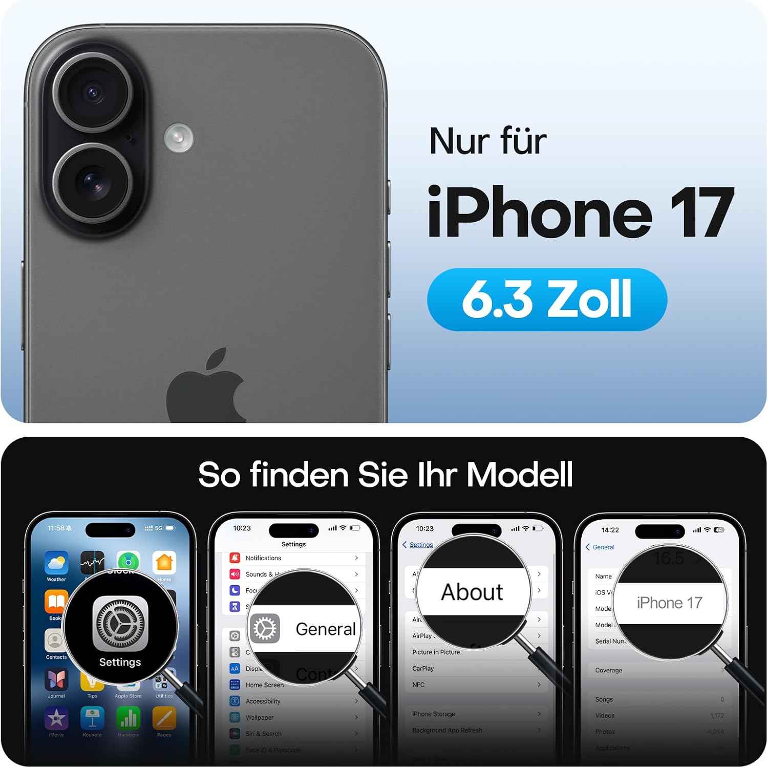 Detalle de TAURI 2 Stück Panzerglas für iPhone 17, 6,3 Zoll – 9H Vollbildschutz mit staubfreier 1‑Schritt-Installation