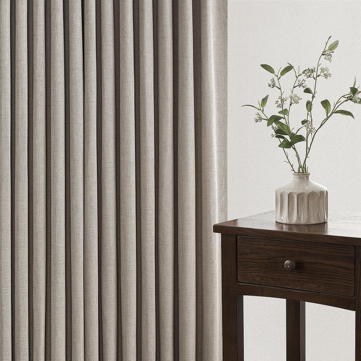 Detalle de Drapenova 96-Inch Linen-Blend Curtain Panels, Light-Filtering, Tan, Grommet Top