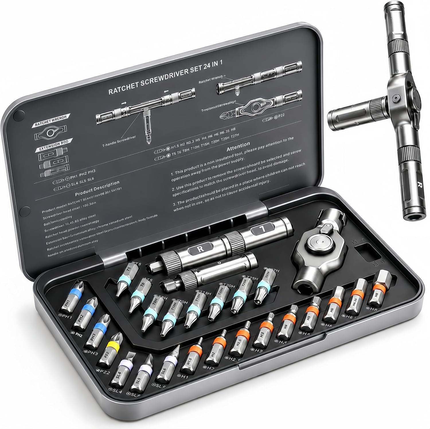 Detalle de R RUCKERCO DAN HE-006 Magnetic Ratchet Screwdriver Set, 24-in-1