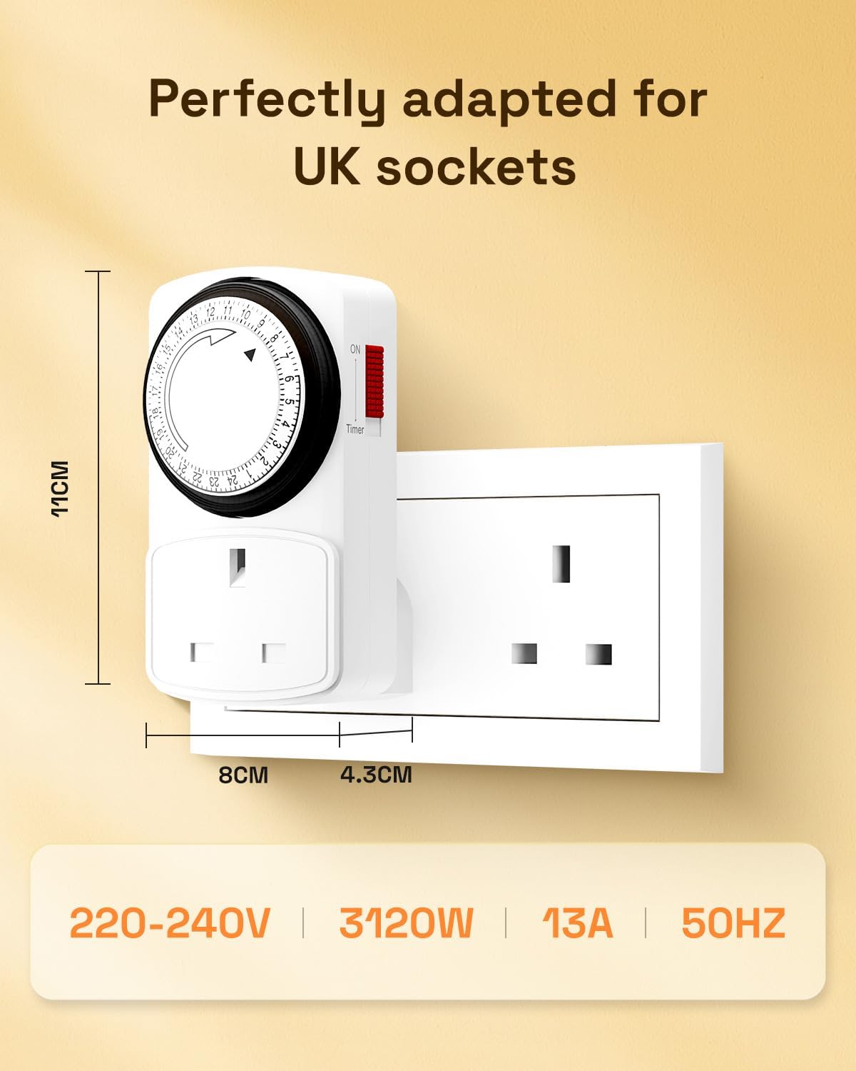 Detalle de HBN 24 Hour Timer Plug Socket UK: Precise 15‑Minute Scheduling for Lamps, Christmas Lights and More