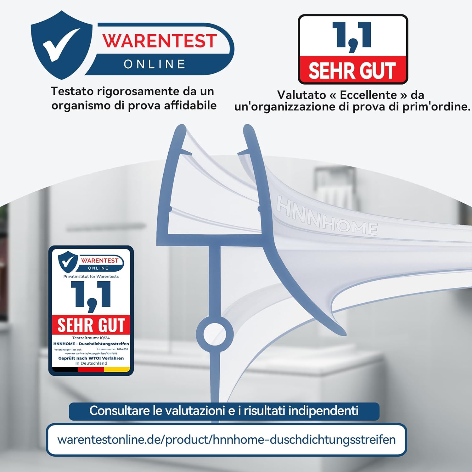 Detalle 1 de Striscia di tenuta in gomma pre-curvata HNNHOME® da 870 mm per vetri 4–6 mm (spazio 16–22 mm)