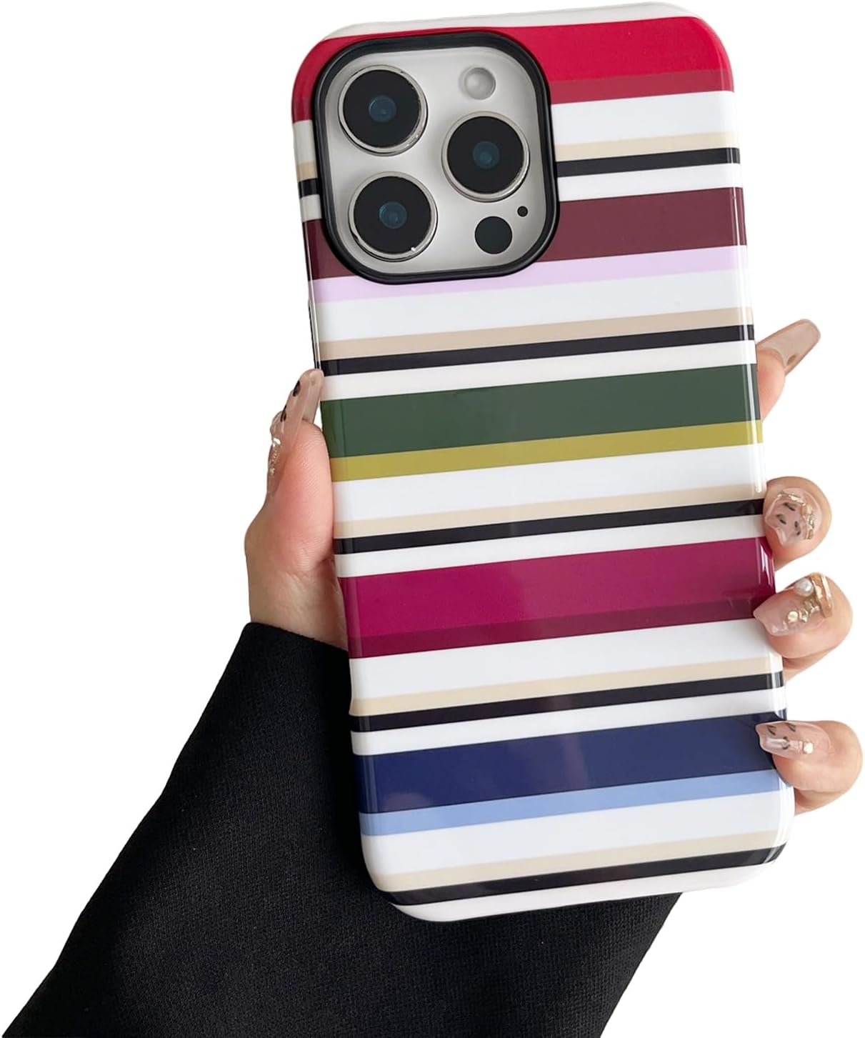 Detalle de Sayoaho iPhone 16 Pro Case, Colorful Retro Stripes, TPU Edge and PC Back