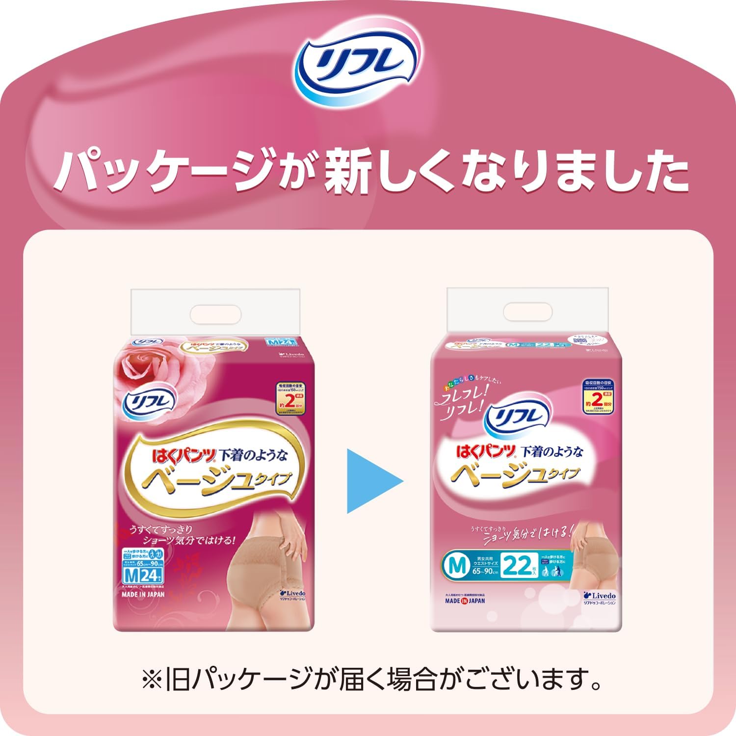 Detalle de リフレ はくパンツ 下着のようなベージュタイプ Mサイズ 大人用尿もれパンツ 22枚