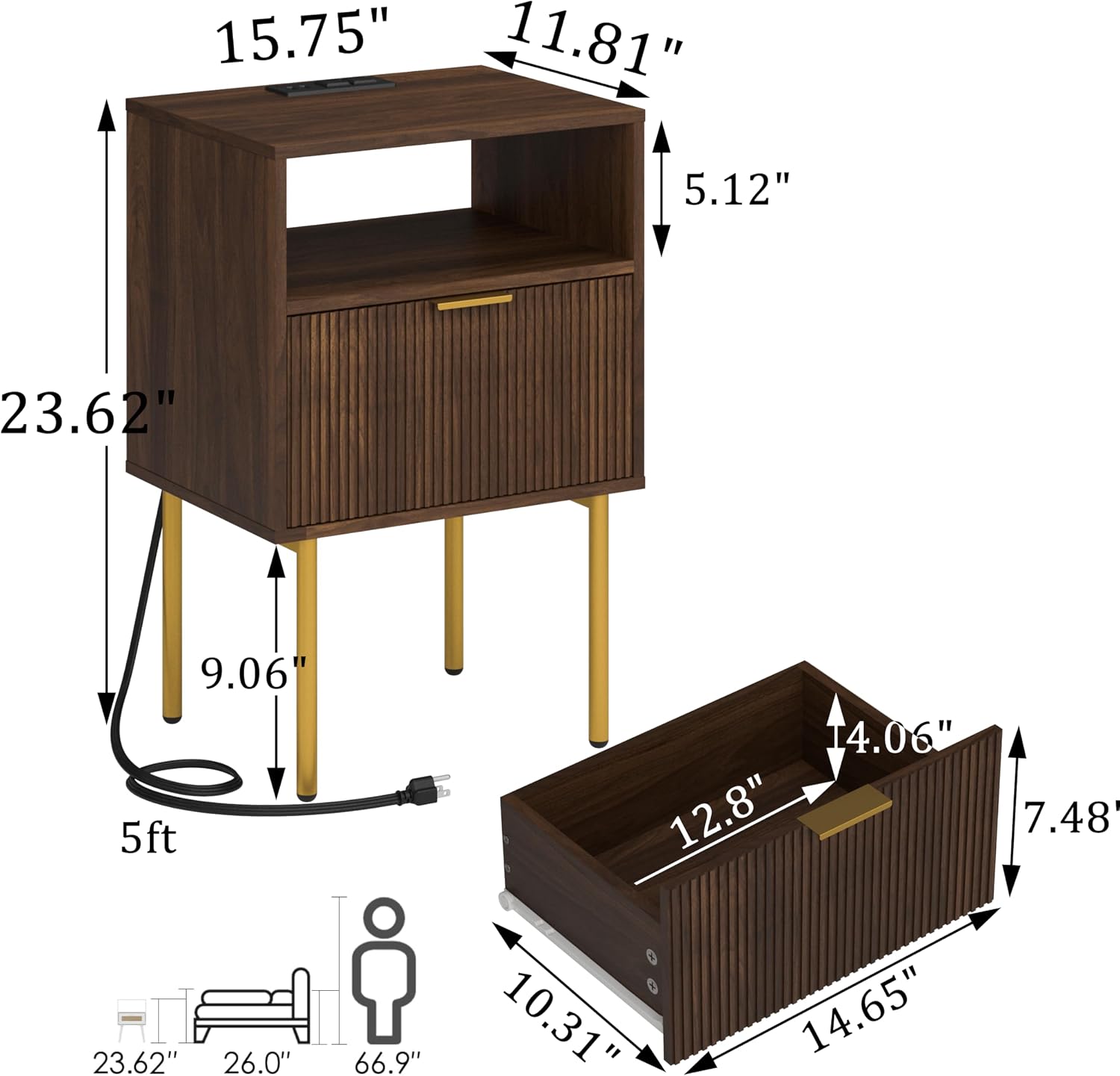Detalle 2 de JOONEE Nightstand with Outlet and LED Light