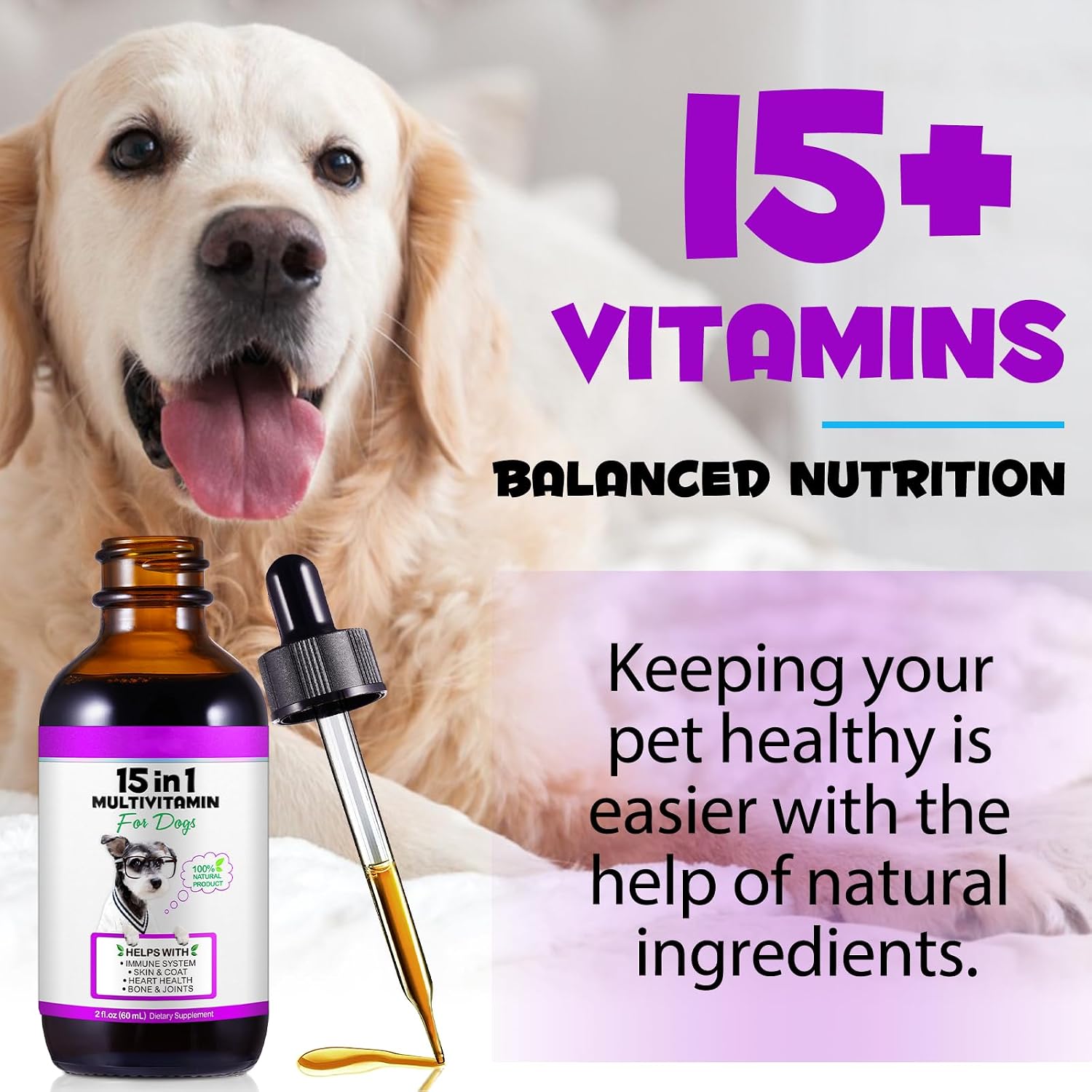 Detalle de Gotas multivitamínicas 15‑en‑1 para perros