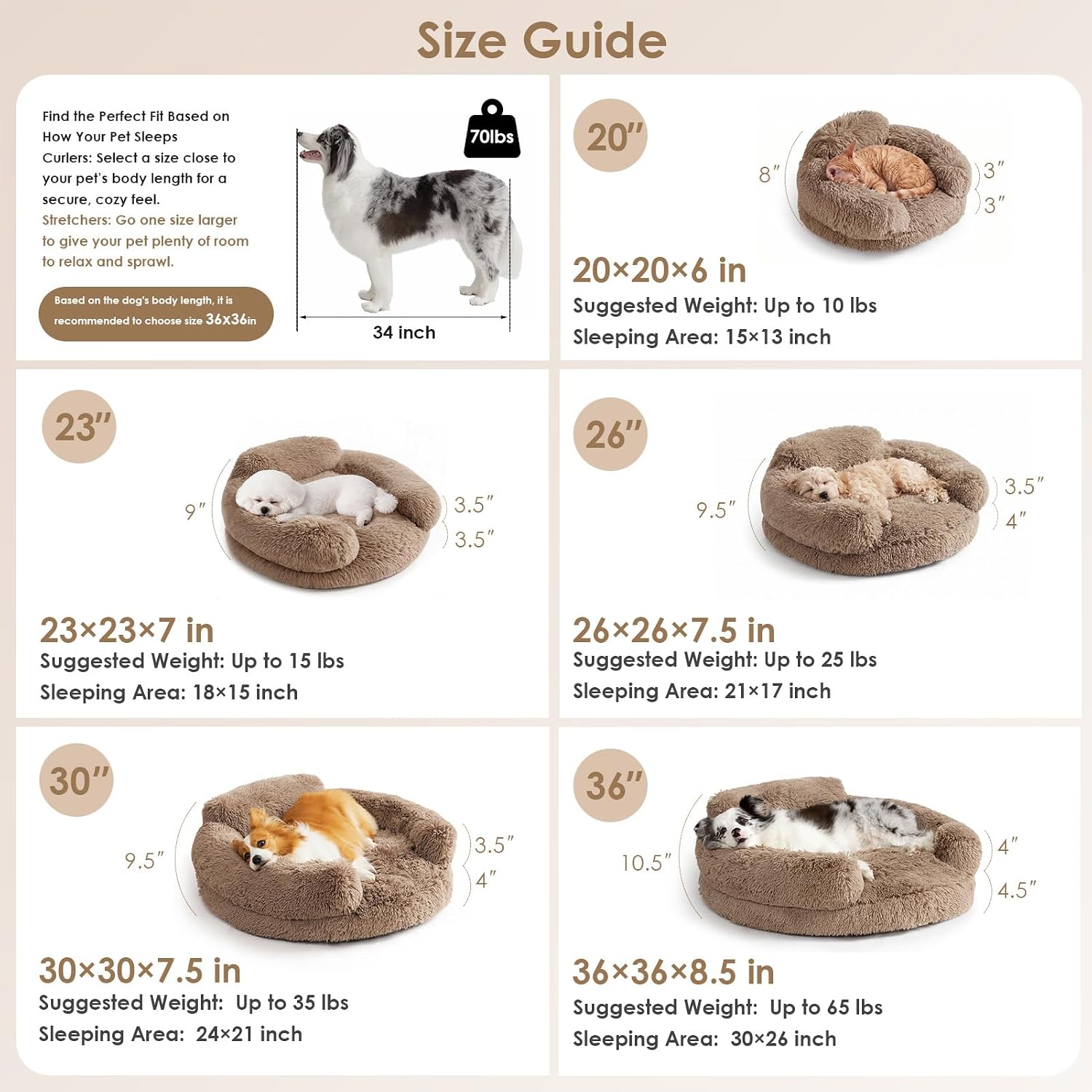 Detalle de EHEYCIGA ECUS26PPT23SA25S Donut Dog Bed, 23 x 23-Inch Faux Fur, Camel