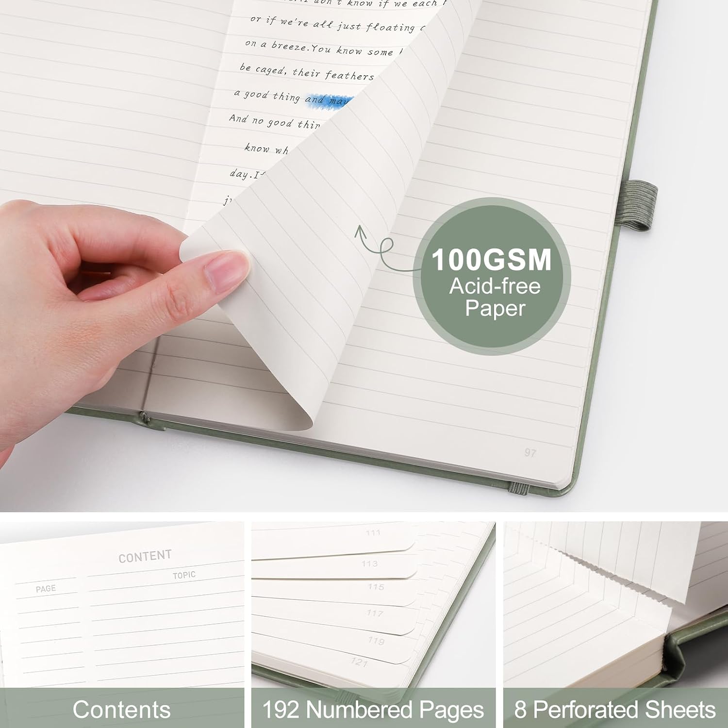 Detalle 2 de AUTEMPO A5 Lined Hardback Journal Notebook (Sage Green) – 192 Pages, 100gsm