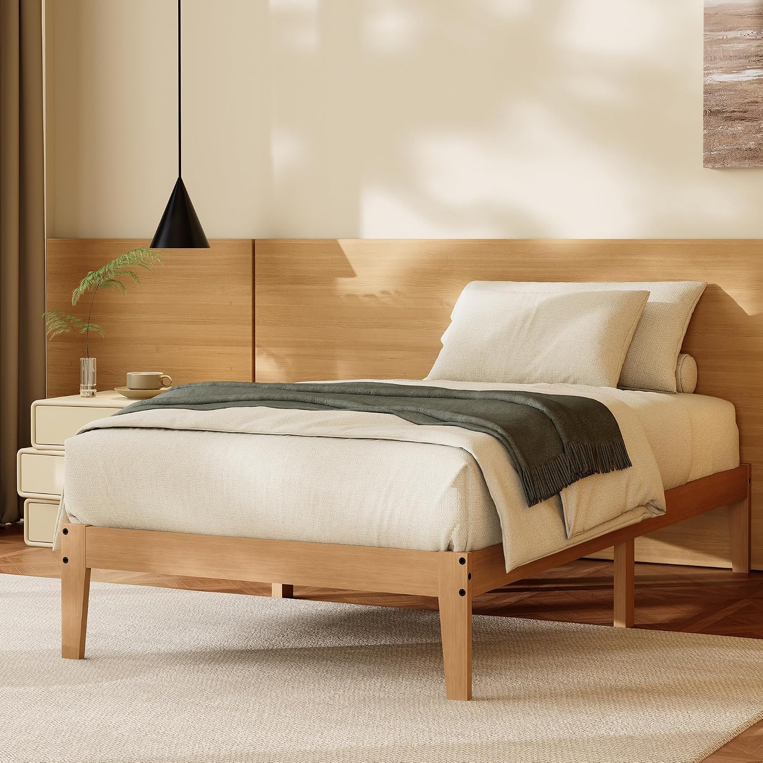 Detalle de Tyndall TYL-V20903 Twin Platform Bed, 12-Inch Solid Rubberwood, Natural Finish