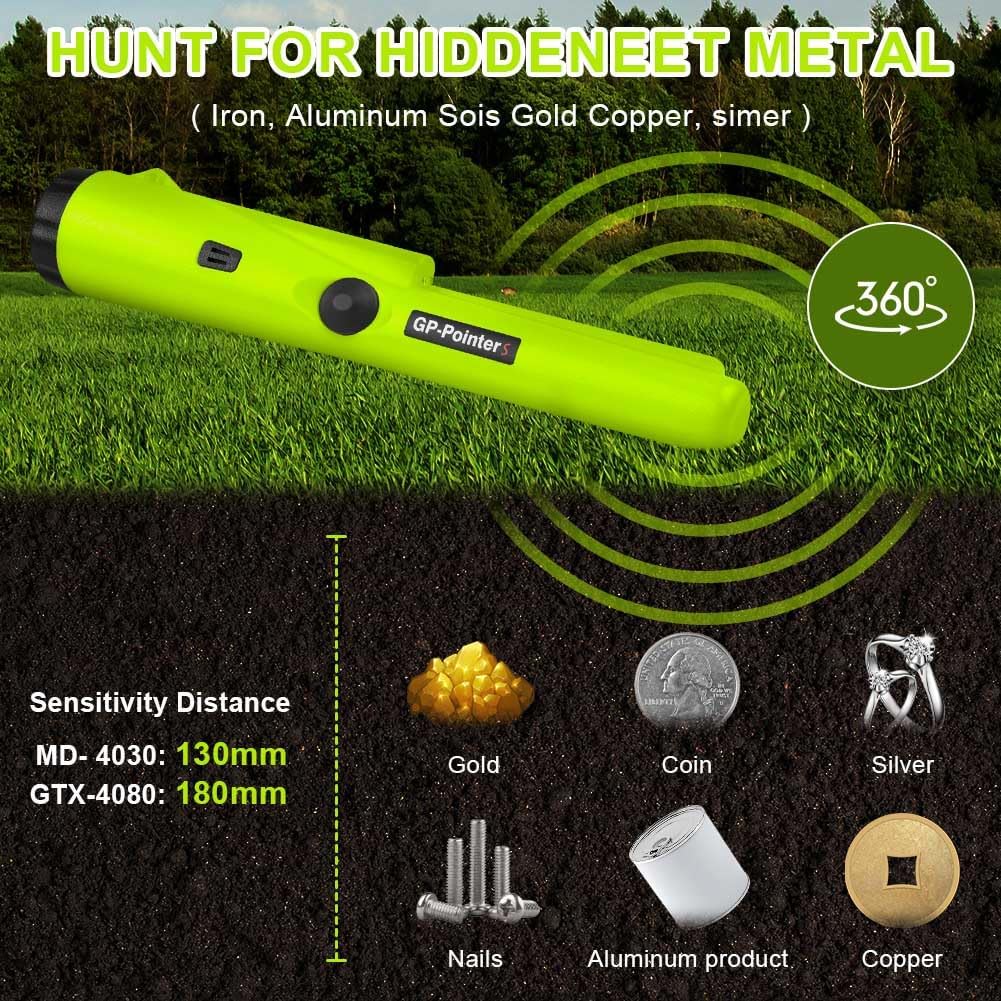 Detalle de Flintronic Metal Detector impermeabile IP66 a scansione 360° con LED e batteria 9V (verde)