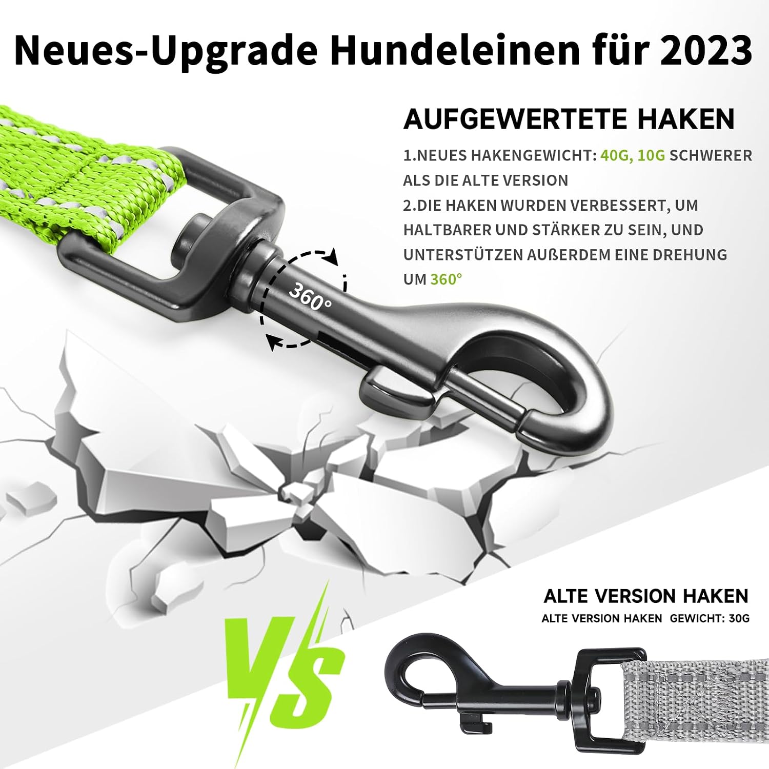 Detalle de Demigreat Schleppleine für Hunde mit reflektierenden Streifen, gepolstertem Griff und Handschlaufe (3 m / 5 m / 10 m / 15 m / 20 m)