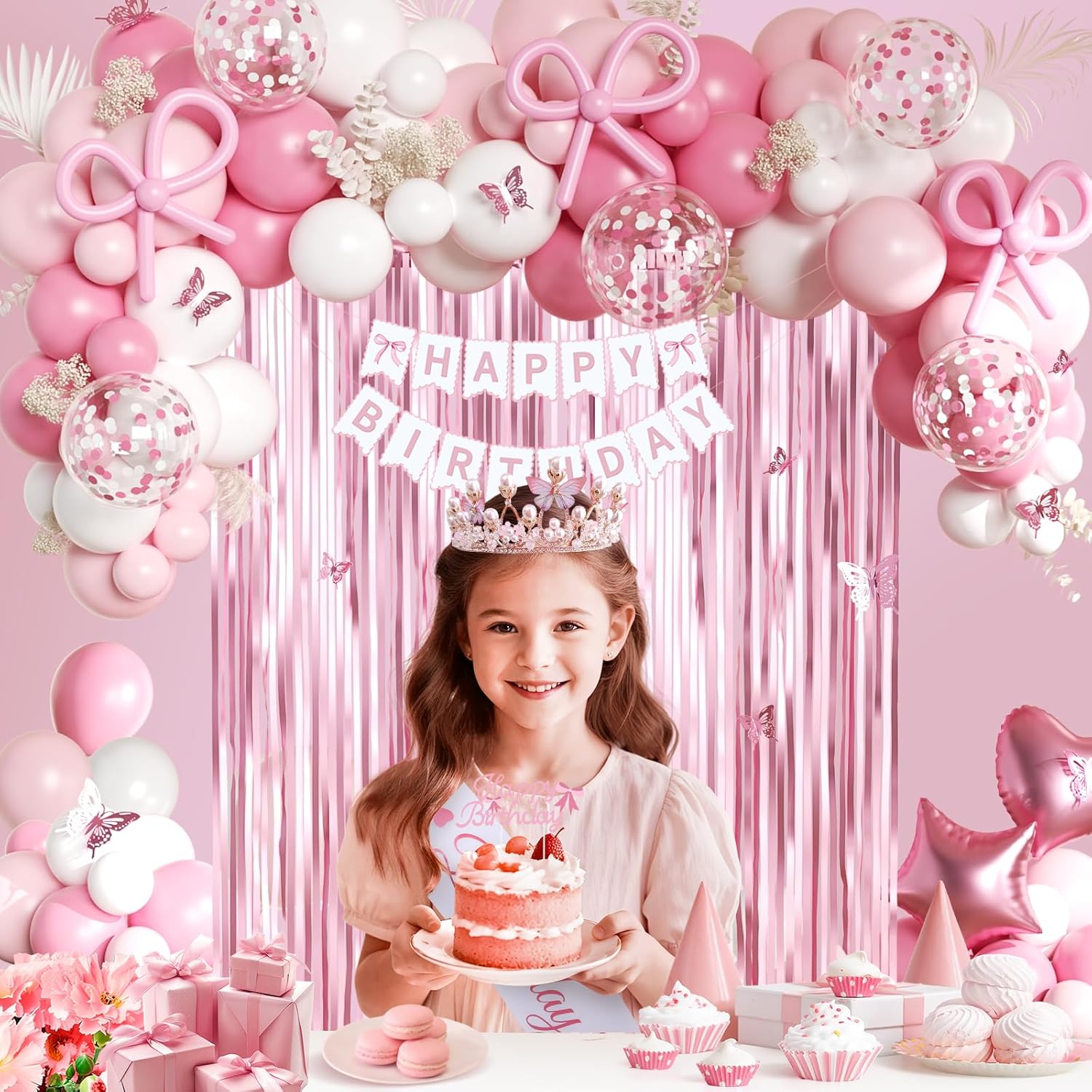 Thumbnail 1 de Geburtstagsdeko Rosa Happy Birthday Banner Set